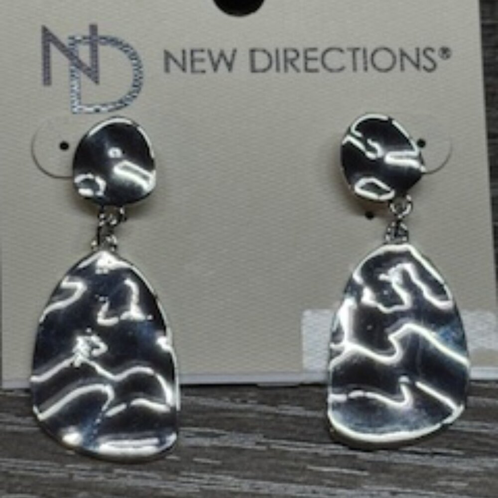 New Directions Hammered Silver Dangle Earrings | Modern Teardrop Design - Picture 2 of 3